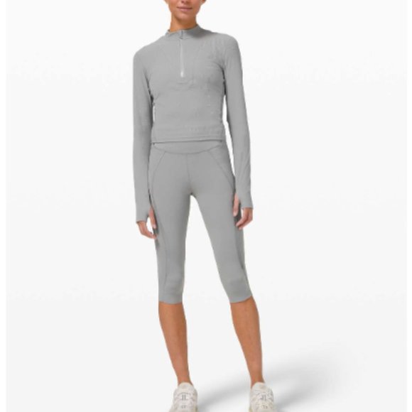 lululemon Gloss Trim Run Super High-Rise Crop 17" Rhino Grey Size 6 NWT - Picture 7 of 7